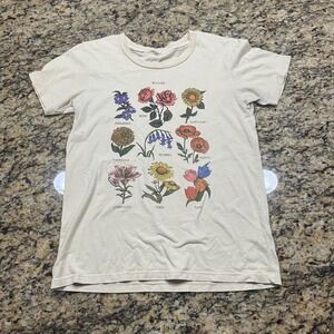 Future State Womens Blooms Botanical Flower Shirt Cream Short Sleeve Size M